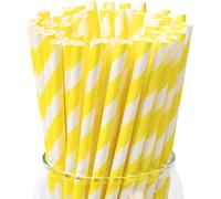 100 Unités Paille en papier jaune,197x6mm pailles carton jetables pour Cocktail, Café, Mignons, Milkdshakes, Cake Pop Sticks