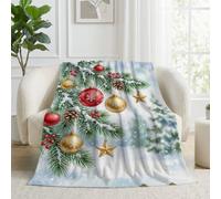 100 x 130 cm Plaid Couverture Polaire Noël Boules Baies | Noël Pins Sempervirens Douce Moelleuse Flanelle Lit Jeté Canapé Convient Adultes et Enfants Rester Chaud Hiver