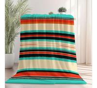 100 x 150 cm Couverture Polaire Flanelle, Cyan Beige Traditionnel Horizontal Rayures Imprimé Automne Chaude Douce Couvertures en Sherpa de Lit Couvre-lit Jeté de Canapé, Convient Adulte et Enfant