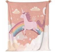 100 x 150 cm Couverture Polaire Flanelle, Rose Pêche Rêve Licorne Nuages Imprimé Automne Chaude Douce Couvertures en Sherpa de Lit Couvre-lit Jeté de Canapé, Convient Adulte et Enfant