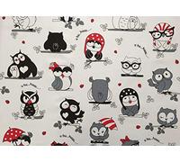 100 x 155 cm Tissu en coton à coudre pour enfants et bébés avec hiboux : 1 m de tissu d'animaux solide en coton avec motifs d'animaux - Tissus solides en 100 % coton - Non vendu au mètre