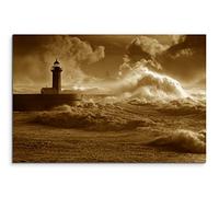 100 X 70 Cm image sépia Phare dans une tempête Portugal