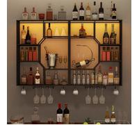100 x 80 cm Étagère Murale avec Éclairage LED, 6 Niveaux de Rangement, Étagère Flottante et Verre, Noir
