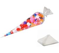 100 X Cône En Plastique Transparent Sacs-Cadeaux D'invité De Mariage Birthday Party Favors Sac Plat Avec Un Ruban D'or Pour Les Biscuits Gommes De Fruits De Bonbons