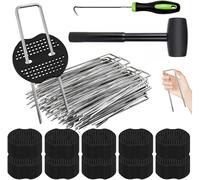 100 X Garden Pegs,With 100 Sardine Washers,1 Hammer,1 Pick Hook,Lawn Staples,Camping Pegs,Anti Rust Steel Pegs,Fixing Pegs