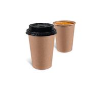 100 x gobelets jetables à café en carton brun 180ml+ couvercles pour les boissons chaudes et froides
