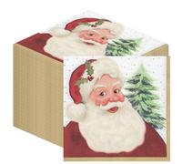 100 x Serviettes de Noël Papier-Père Noël Traditionnel Jetables Xmas Serviettes Festives Family Friendly Décorations de Table Rouge et Blanc Vintage Cosy Nostalgic Vibe Conçu au Royaume-Uni 2ply 33cm