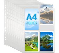 100 X Transparent Postcard Sleeves With 4 Compartments For Photo Page Protectors,Transparent Perforated A4,Album Folder,10.5 X 15.2 Cm