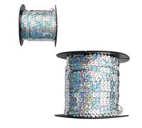 100 Yards Rouleaux de Paillettes Sequins, 6 mm Ruban Sequin pour Embellissements, PVC Garniture à paillettes, Paillettes Plates Bande pour Fabrication de Bijoux Bandeau Costume (Laser Argent)