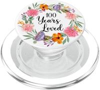 100 Years Loved 100th Birthday Floral 100 Year Old Men Women PopSockets PopGrip pour MagSafe