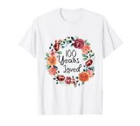 100 Years Loved 100th Birthday Floral Wreath Loved for Women T-Shirt