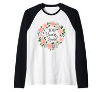 100 Years Loved Floral 100th Birthday Design for Mom Grandma Manche Raglan