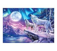 1000(38x52cm)-Piece Adult Jigsaw Puzzle, Moonlit Two Wolves Puzzle, Brain-Teasing Family Game, Youth Toy Gift