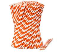 [1000 articles] Lives on Green Pailles en papier à rayures orange et blanches - 19,7 x 0,6 cm - Conçues pour les bars et les restaurants, biodégradables et compostables.