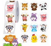 1000 autocollants de récompense pour animaux, 12 modèles d'autocollants d'animaux terrestres mignons, résistants à l'eau et aux déchirures, sans résidu, pour la décoration de fêtes d'école