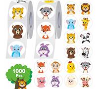 1000 autocollants ronds d'animaux, 16 designs d'adorables animaux terrestres, autocollants de récompense pour enseignants, enfants, école, salle de vec ligne de perforation (2.5cm chacun)