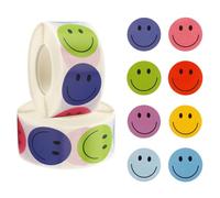 1000 Autocollants Smiley Ronds 25mm - Gommette Récompense Enfant pour Enseignants et Parents | Rouleau de Stickers Émotions Sourire pour Motivation Scolaire et Éducation (8 Couleurs)