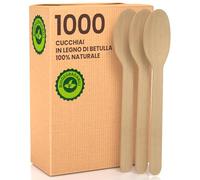 1000 cuillères écologiques en bois de bouleau jetables 100 % naturels, biodégradables et compostables, couverts jetables