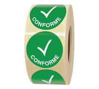 1000 étiquettes Ø 3,5 cm CONFORME autocollantes | Rouleau de pastilles rondes adhésives en papier autocollant pour suivre et évaluer la conformité de vos produits controlés