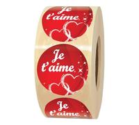 1000 étiquettes cadeaux Ø 3,5 cm JE T'AIME autocollantes