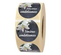 1000 étiquettes cadeaux Ø 3,5 cm SINCÈRES CONDOLÉANCES autocollantes