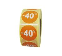 1000 étiquettes soldes - 40% - Pastille ronde Ø 35 mm