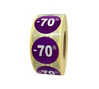 1000 étiquettes soldes - 70% - Pastille ronde Ø 35 mm