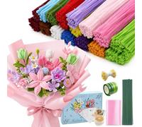1000 Fils Chenille Fleur en Coffret, 18 Couleurs Cure-Pipe avec Instructions - Kit Complet Fil Chenille pour Loisirs Créatifs, Bouquets DIY, Décoration & Cadeau