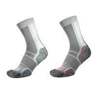 1000 Mile Trek Sock Ladies (Twin Pack) (Recycled) Small Silver/Blue+Silver/Pink