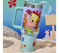 1000 ml / 40 oz Tasse isotherme en acier inoxydable avec motif de dessin animé dégradé, avec poignée et paille 1200mlCartoonAcier inoxydable