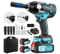 1000 N.m hocs, Boulonneuse a choc avec 1000 W Moteur Sans Balais, 2 x 4.0Ah Batteries,4 Douilles à chocs,4 Embouts de Vis, 2 Broches,1 x Sangle ergonomique,Cle a choc pour la Voiture,la Maison