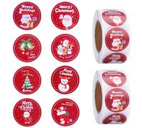 1000 PCS Autocollants de Noël, Gommettes Noël, 2 Rouleaux Ronds Adhésifs, Étiquettes Cadeaux pour DIY Enveloppes Emballage