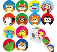 1000 PCS Autocollants Ronds d'Animaux, 12 Designs Mignons d'Animaux Terrestres Autocollants de Récompense d'Encouragement des Enseignants pour les Enfants Élèves avec Ligne de Perforation