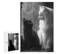 1000 PCS Casse-têtes pour Adolescents Black Cat White Fox Friendship Casse-têtes pour Adolescents Activités Familiales pour Anniversaire, Noël Et Cadeaux Uniques 1000 PCS