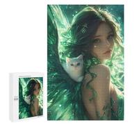 1000 PCS Casse-têtes pour Adolescents Enchanted Angel with White Cat -1 Casse-têtes pour Adolescents Activités Familiales pour Anniversaire, Noël Et Cadeaux Uniques 1000 PCS