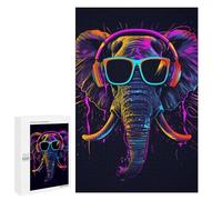 1000 PCS Casse-têtes pour Adolescents Neon Elephant Headphones Art Print -4 Casse-têtes pour Adolescents Activités Familiales pour Anniversaire, Noël Et Cadeaux Uniques 1000 PCS