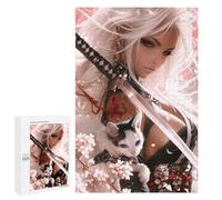 1000 PCS Casse-têtes pour Adolescents Samurai Cat Warrior Art Print Casse-têtes pour Adolescents Activités Familiales pour Anniversaire, Noël Et Cadeaux Uniques 1000 PCS
