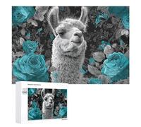 1000 PCS Jeux De Puzzle pour Adolescents Llama with Blue Flowers Jeux De Puzzle pour Adolescents : Détente, Divertissement Et Humour, Cadeaux Anti-Stress 1000 PCS