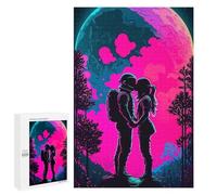 1000 PCS Jeux De Puzzle pour Adolescents Neon Romance Astronauts Under The Moonlight Jeux De Puzzle pour Adolescents : Détente, Divertissement Et Humour, Cadeaux Anti-Stress 1000 PCS