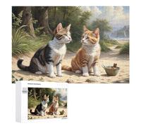 1000 PCS Jeux De Puzzle pour Adolescents Two Cats on Sandy Pathway Jeux De Puzzle pour Adolescents : Détente, Divertissement Et Humour, Cadeaux Anti-Stress 1000 PCS