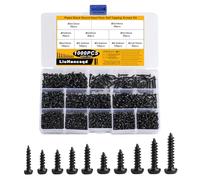 1000 Pcs M2 M2.3 M2.6 M3 Vis Autotaraudeuse, Vis à Bois Torx, Vis à Tête Cylindrique Noires, Assortiment de Vis à Tête Ronde, Vis Autoperceuse à Tête Bombée Plate pour Plastique Tôle