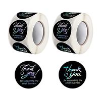 1000 Pcs Merci Etiquettes Autocollantes 3,8 cm Rondes Autocollantes de Remerciement avec Argent Lettre Thank You for Supporting My Small Business pour Emballage Cadeau Fait À La Main 2 Rouleaux (Noir)