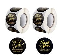 1000 Pcs Merci Etiquettes Autocollantes 3,8 cm Rondes Autocollantes de Remerciement avec Lettre D'or Thank You for Supporting My Small Business pour Emballage Cadeau Fait À La Main 2 Rouleaux (Noir)