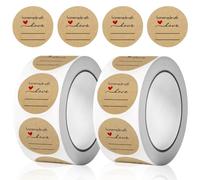 1000 PCS Merci Etiquettes Autocollantes,Kraft Handmade with Love Stickers,Rond Handmade Adhésif Stickers,DIY Artisanat Déco pour Noël Mariage Cadeau Enveloppe