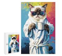 1000 PCS Puzzle Chill Cat with Coffee Mug Puzzle pour Adolescents Course De Vitesse Manuelle Liste De Souhaits avec Le Père Noël Jouets Jeux Éducatifs 1000 PCS