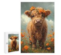 1000 PCS Puzzle Cute Cow with Flower Crown-1 Puzzles pour Adultes : des Cadeaux Amusants pour Toute La Famille, Parents Et Enfants 1000 PCS