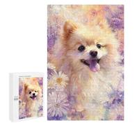 1000 PCS Puzzle Fluffy Pomeranian in Flowers Puzzles pour Adultes : des Cadeaux Amusants pour Toute La Famille, Parents Et Enfants 1000 PCS