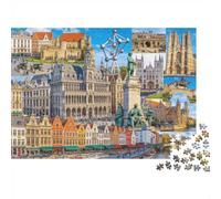 1000 Pcs Puzzle, Paysage Urbain de Bruxelles avec Grand-Place et Maisons de | 70x50cm Carton Décoration Salon Coupe Précise Cadeau Anniversaire Détente
