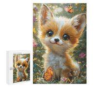 1000 PCS Puzzle pour Adolescents Adorable Fox Cub with Butterflies Puzzles pour Adultes : Analyse Et Logique. Chaque Pièce Est Unique - Casse-têtes pour Toute La Famille 1000 PCS