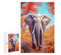 1000 PCS Puzzle pour Adolescents African Elephant in Autumn Landscape Puzzles pour Adultes - Défi Difficile - Activités Amusantes À La Maison pour Les Jeux 1000 PCS